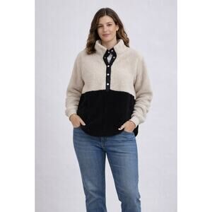 Women’s Calvin Klein Polar Fleece Half Button Pullover White Black Size Medium